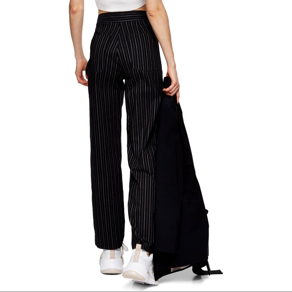 Topshop Pinstripe Straight Leg Bengaline Pants - Picture 3 of 4